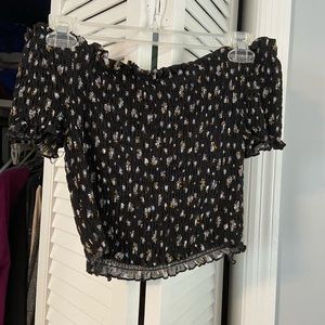 Off the shoulder black/floral crop top